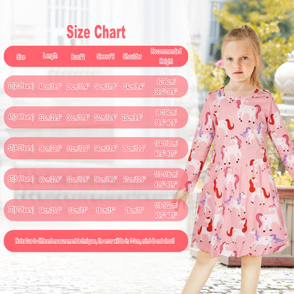 FILOWA Kleider für Mädchen Kinder Einhorn Blumen Stickerei Herz Druck Tier Sommerkleid Cartoon Kinderkleider Embroider Baumwolle Mädchenkleid Lange/Ärmellos Lässige Geburtstag Kinderkleidung,Gr.92-128