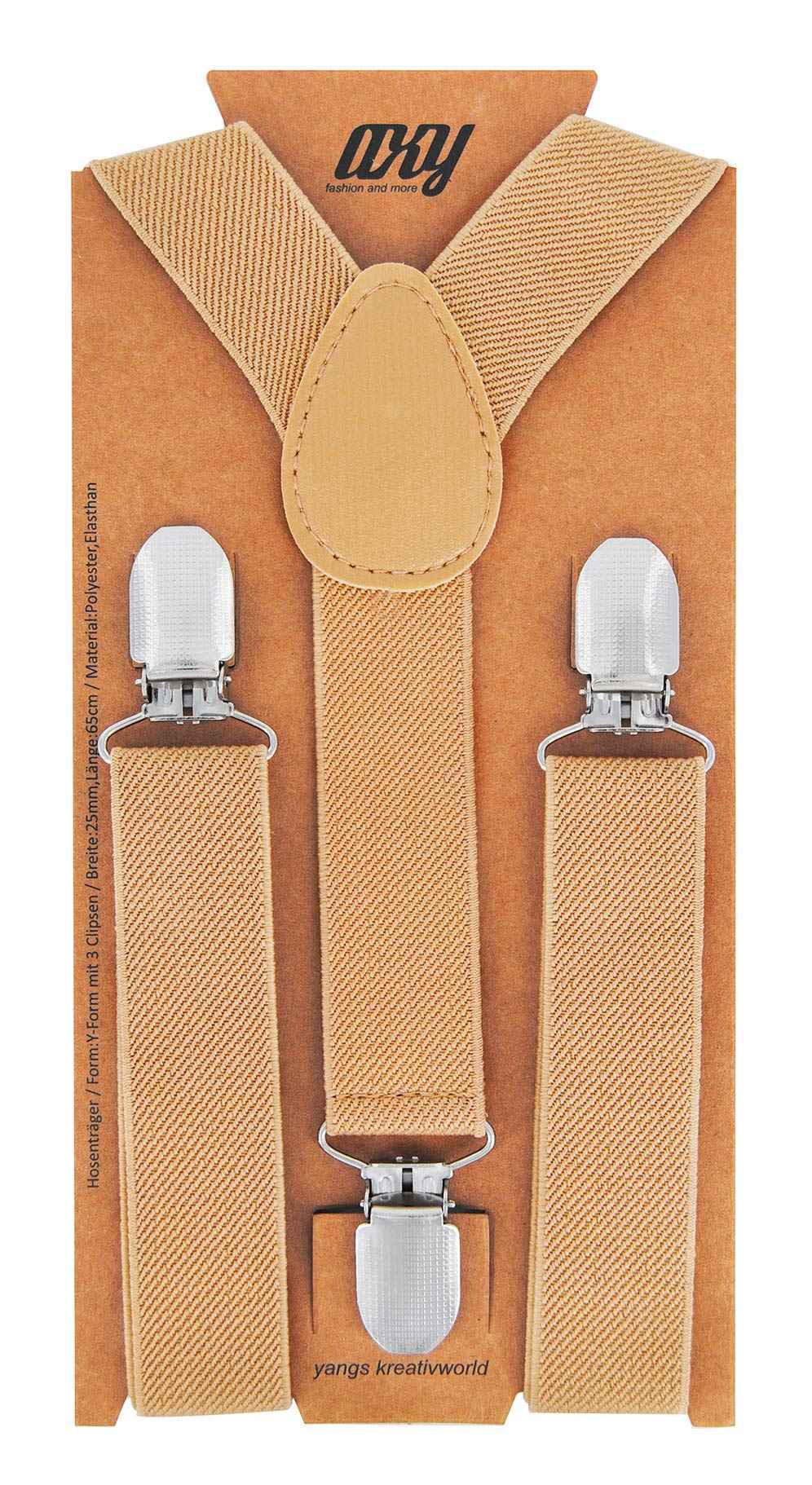 axy HTK25-1 Children's Boys Braces Y Shape Wide 2.5 cm with 3 Strong Clips Can be Combined with Bow Tie Plain Colours