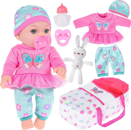30 cm / 12 inch baby doll with outfits, feeding, nipple, rabbit toy and a hand cradle (including doll)
