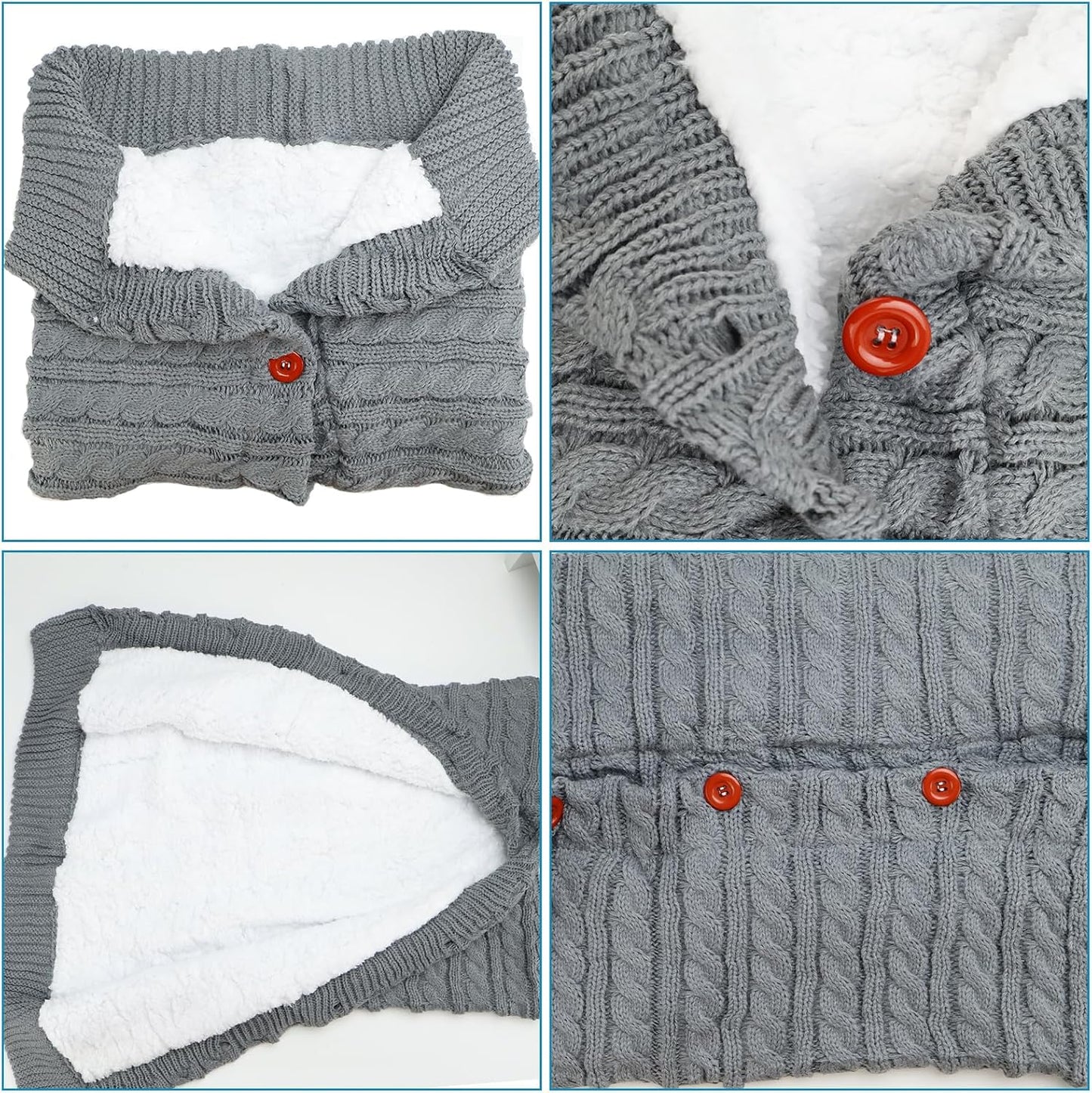 Winterfußsack, Fußsack Kinderwagen, Universal Wintersack Buggy, Stricken Footmuff, Babyschlafsack Winter mit Fleece, Warmes Fußsäcke, Kinderwagendecke für Baby von 0-12 Monaten (Grau)