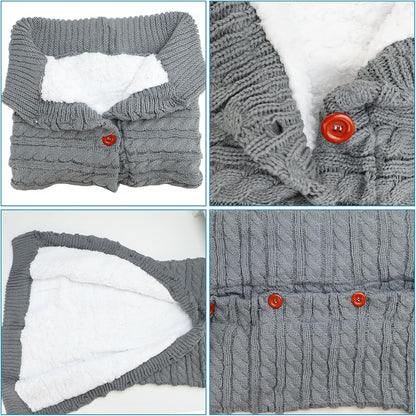 Winterfußsack, Fußsack Kinderwagen, Universal Wintersack Buggy, Stricken Footmuff, Babyschlafsack Winter mit Fleece, Warmes Fußsäcke, Kinderwagendecke für Baby von 0-12 Monaten (Grau)