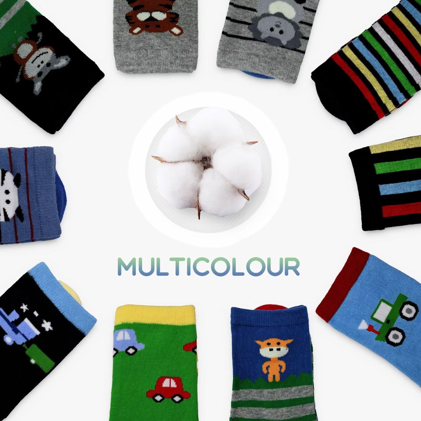 TUUHAW 10 Paar Kinder Socken für Mädchen und Jungen Socken Mit Motiv Schulkind Baumwolle Socken Bunt Gr. 23-38