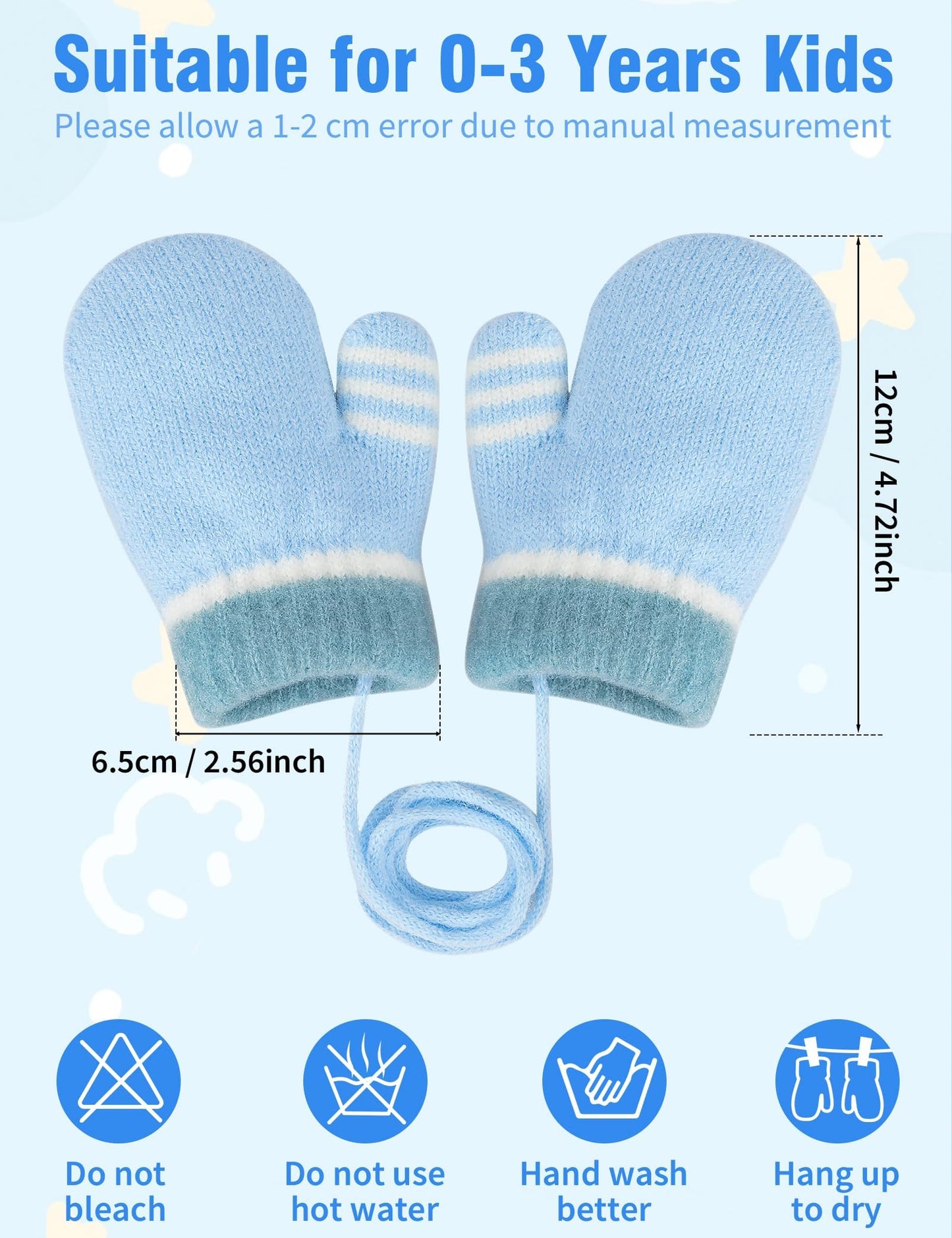 Becellen Fäustlinge Infant, Warme Verdicken Kleinkind Winterhandschuhe mit Schlüsselband Niedliche Anti Kratz Baby Strickhandschuhe für 0-3 Jahre Jungen Mädchen