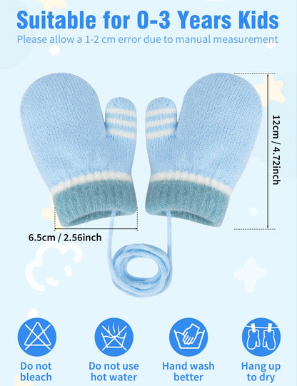 Becellen Fäustlinge Infant, Warme Verdicken Kleinkind Winterhandschuhe mit Schlüsselband Niedliche Anti Kratz Baby Strickhandschuhe für 0-3 Jahre Jungen Mädchen