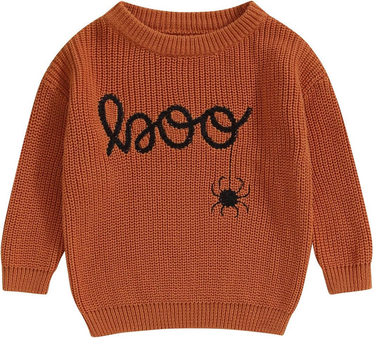 Yassiglia Baby Halloween Strickpullover Kleinkinder Kürbis/Geist Sweatshirt Langarm Rundhals Gestrickter Pullover Neugeborenes Baby My First Halloween Outfit