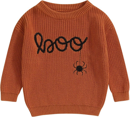 Yassiglia Baby Halloween Strickpullover Kleinkinder Kürbis/Geist Sweatshirt Langarm Rundhals Gestrickter Pullover Neugeborenes Baby My First Halloween Outfit