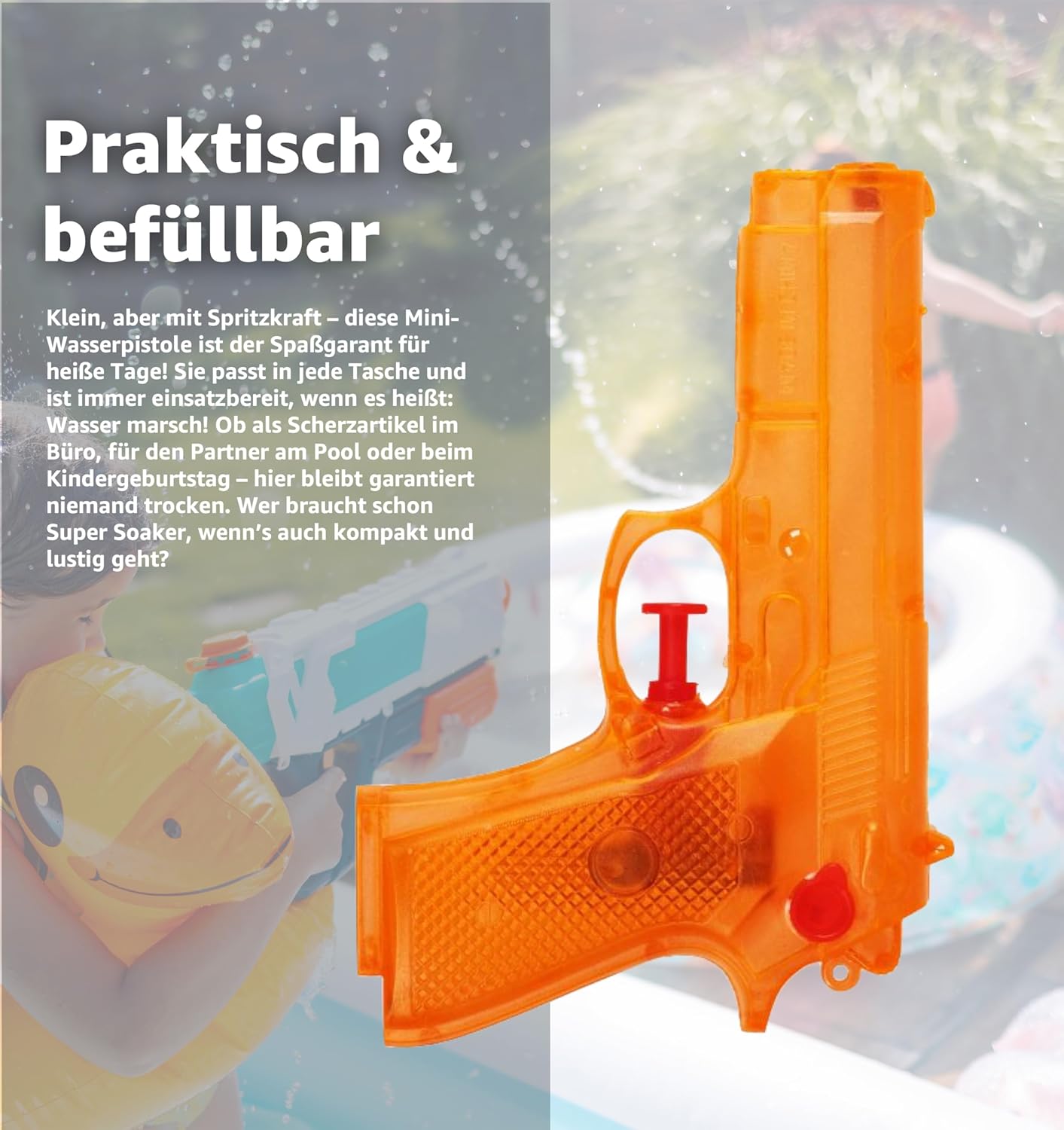3er Wasserpistolen Set - ca. 15 cm mit großer Reichweite Wasserspritzpistole Spritzpistole klein mini für Kinder