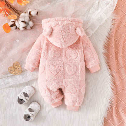 Winmany Newborn Baby Winter Snowsuit Bear Fleece with Hood Jumpsuit Heart Romper Winter Coat Outwear for Boys Girls