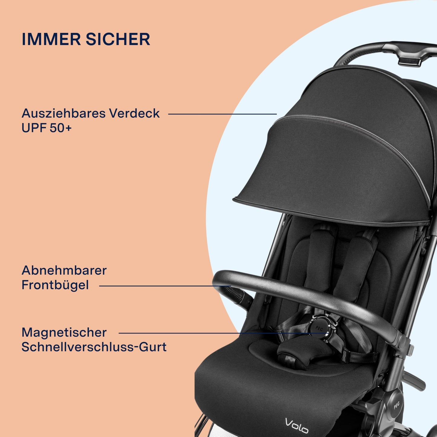 PEG Leichter Buggy Volo mit Regenschutz, Handgepäckgröße, Flugzeuggeeignet, Kompakt, Ab Geburt bis 22 kg, Reisetasche Inklusive, Malva