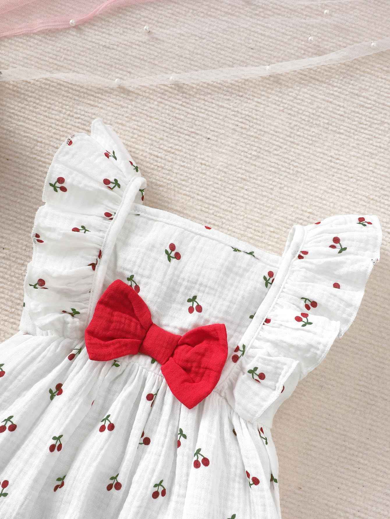 Kleinkind Baby Mädchen Sommer Kleid Outfit Rüschenärmel Herz/Blumenmuster Boho Kleider Niedliches Baby Sommerkleid mit Hut
