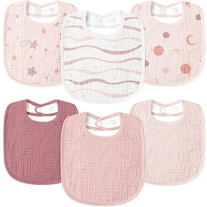 Susurration Bibs Baby Muslin Bandana Baby Soft Adjustable Square Dribble Bibs 6 pack for Unisex Girls &amp; Boys 