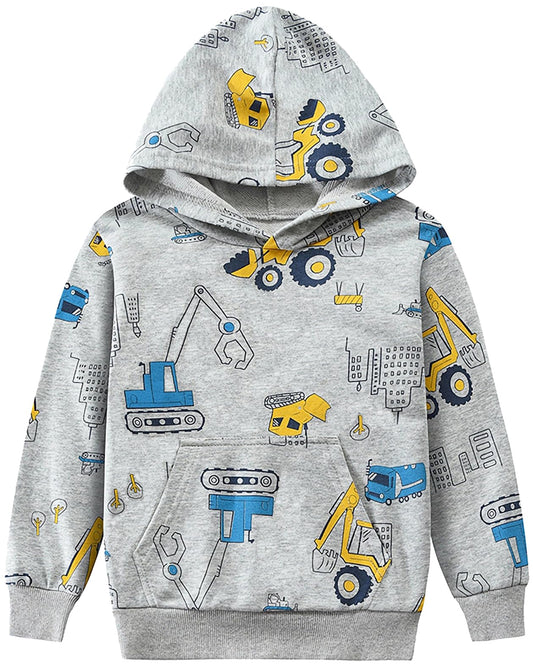 CM-Kid Hoodie Jungen Kapuzenpullover Langarm Bunt Kinder Sweatshirts Traktor Truck Dinosaurier Tops 1-7 Jahre Gr.92-134