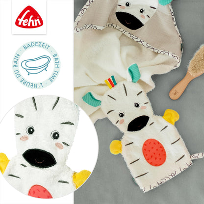 Fehn Waschlappen Lama - Waschhandschuh mit Tiermotiv - Badewannenspielzeug für fröhlichen Badespaß - Babywaschlappen für die Badewanne - weicher Handtuchfrottee für Babys und Kinder ab 0+ Monaten
