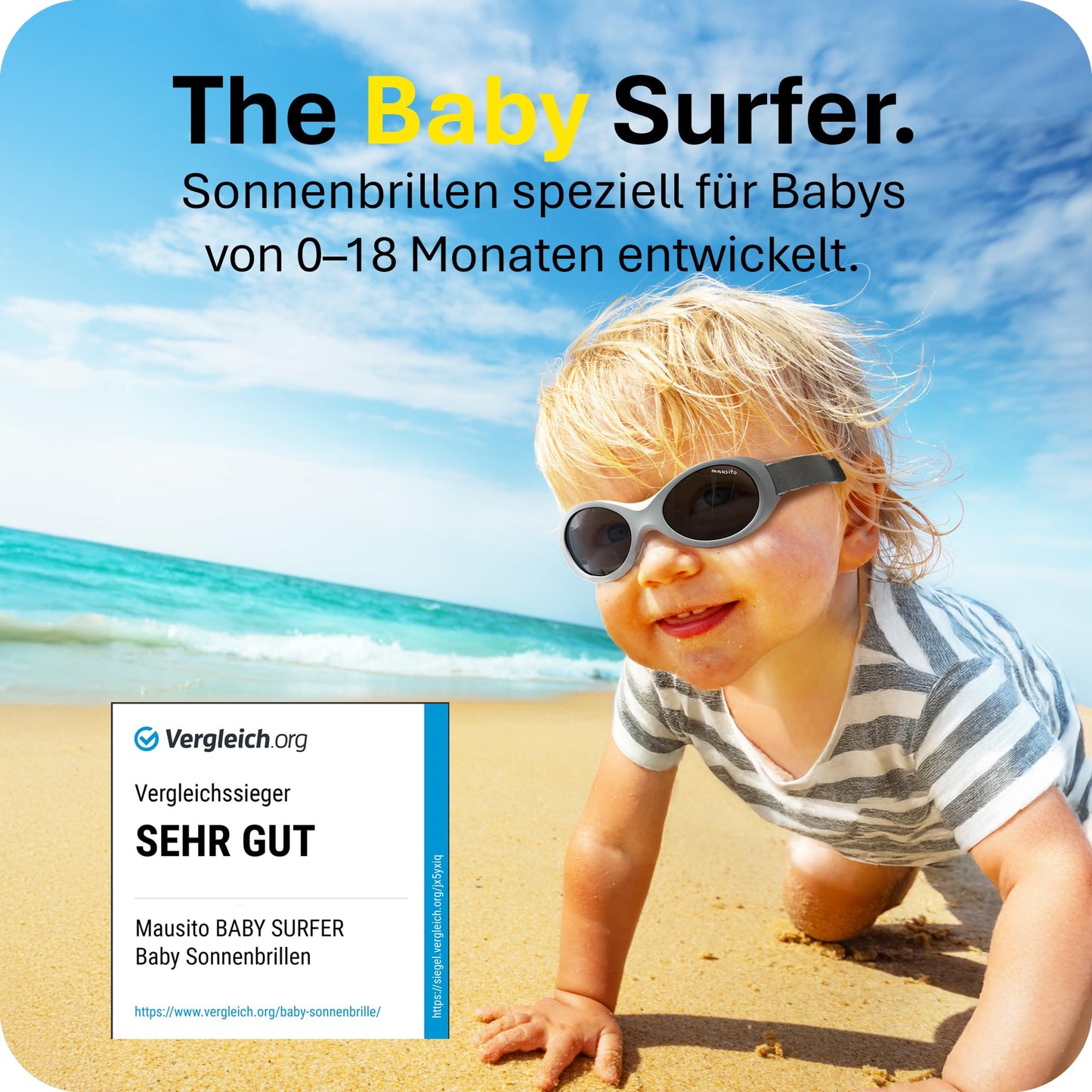 Mausito BABY Sonnenbrille 0-18 Monate Mädchen I VERGLEICHSSIEGER Sonnenbrille Baby 100% UV-Schutz I BIEGSAM & verstellbares Band I Schadstofffrei I Europäisches Design für Kinder gemacht