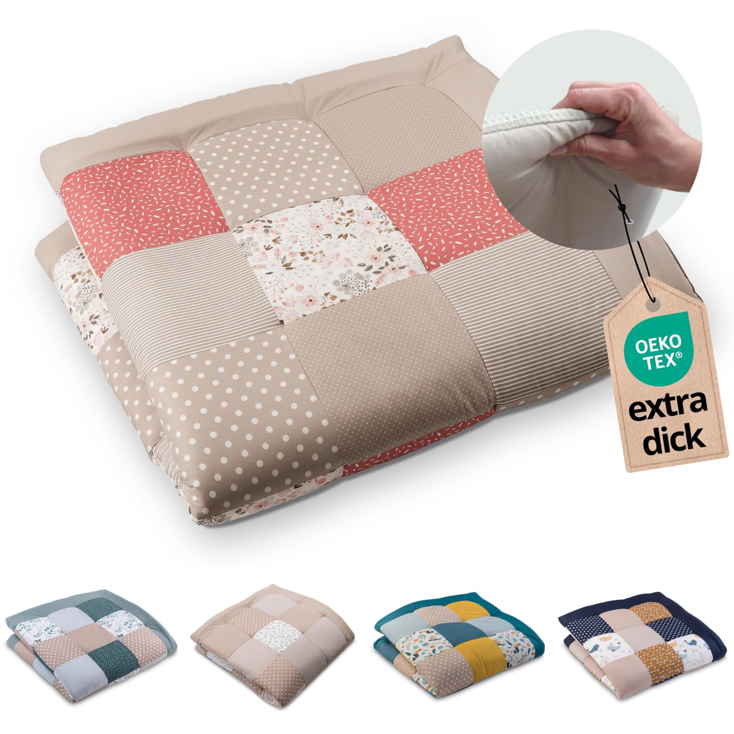 ULLENBOOM Krabbeldecke für Baby 100x100 cm, 100% OEKO-TEX Materialien, Made in EU, Dick & weich gepolstert, Sandblume - ideal als Babydecke, Laufgittereinlage & Spieldecke Baby - Meloni2