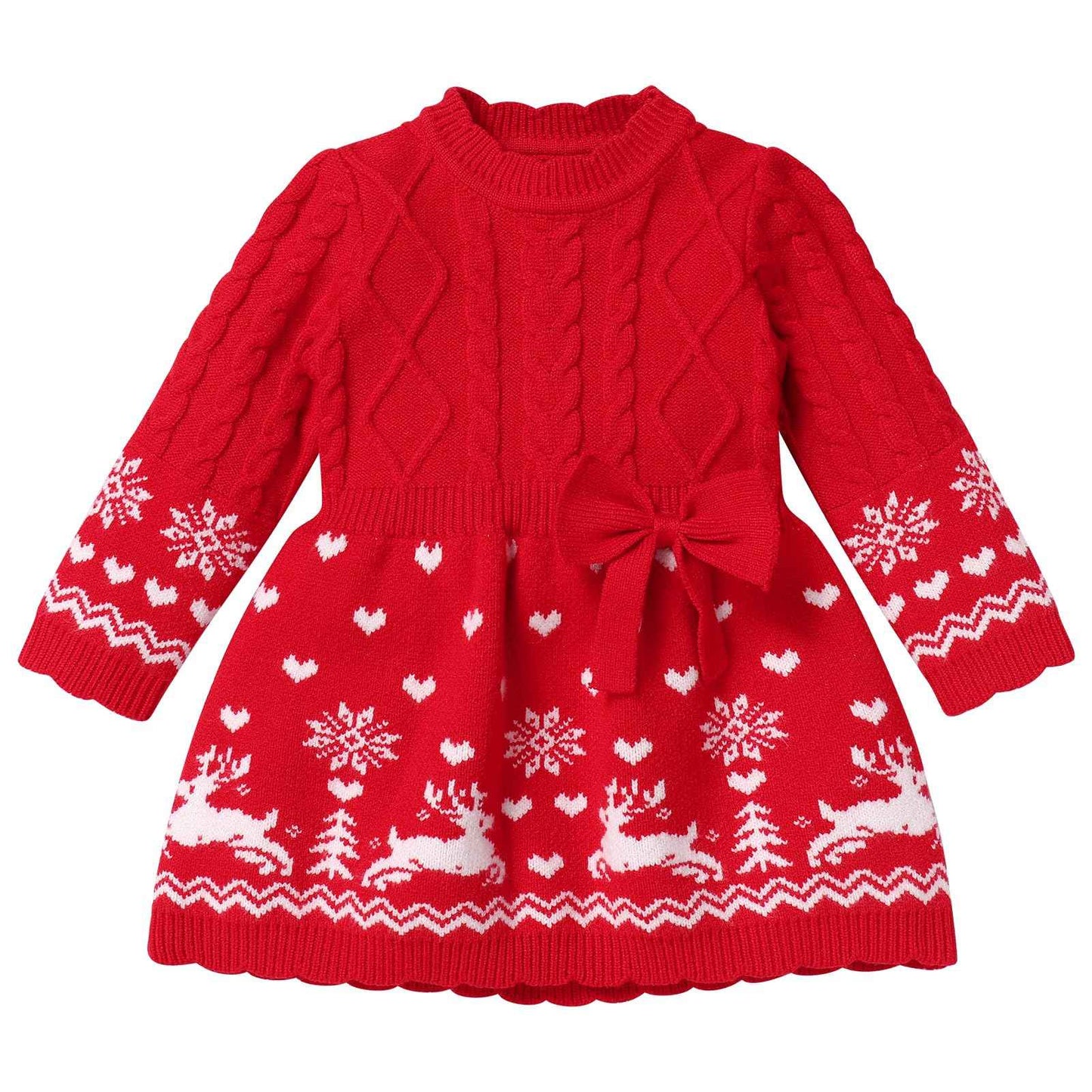 FYMNSI Baby Girls' Christmas Jumper Knitted Dress Long Sleeve Knitted Dress Warm Autumn Winter Christmas Dress Party Dress
