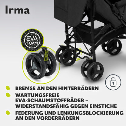 Lionelo Irma Pushchair up to 15 kg, Lightweight Modern Pushchair with Reclining Function, Foldable, Large 6 Inch Wheels, Large Basket, Bag, Mosquito Net 