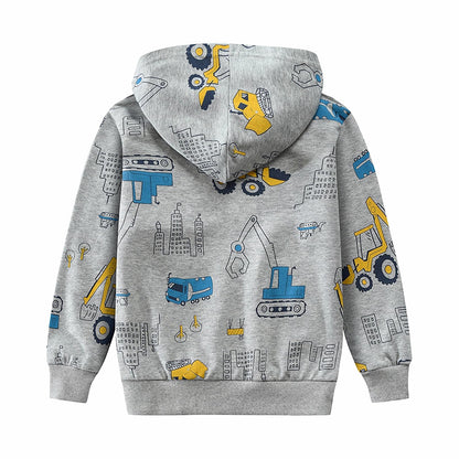 CM-Kid Hoodie Jungen Kapuzenpullover Langarm Bunt Kinder Sweatshirts Traktor Truck Dinosaurier Tops 1-7 Jahre Gr.92-134