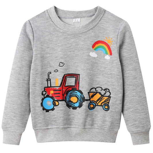 Dinopjs Boys' Jumper, Boys' Warm Sweatshirts, Classic Cartoon Animals, Tractor, Dino, Flying Dragon Knight, Rainbow, Polar Bear Christmas Tree, Cotton Sports Shirts for Children 2-9 Years