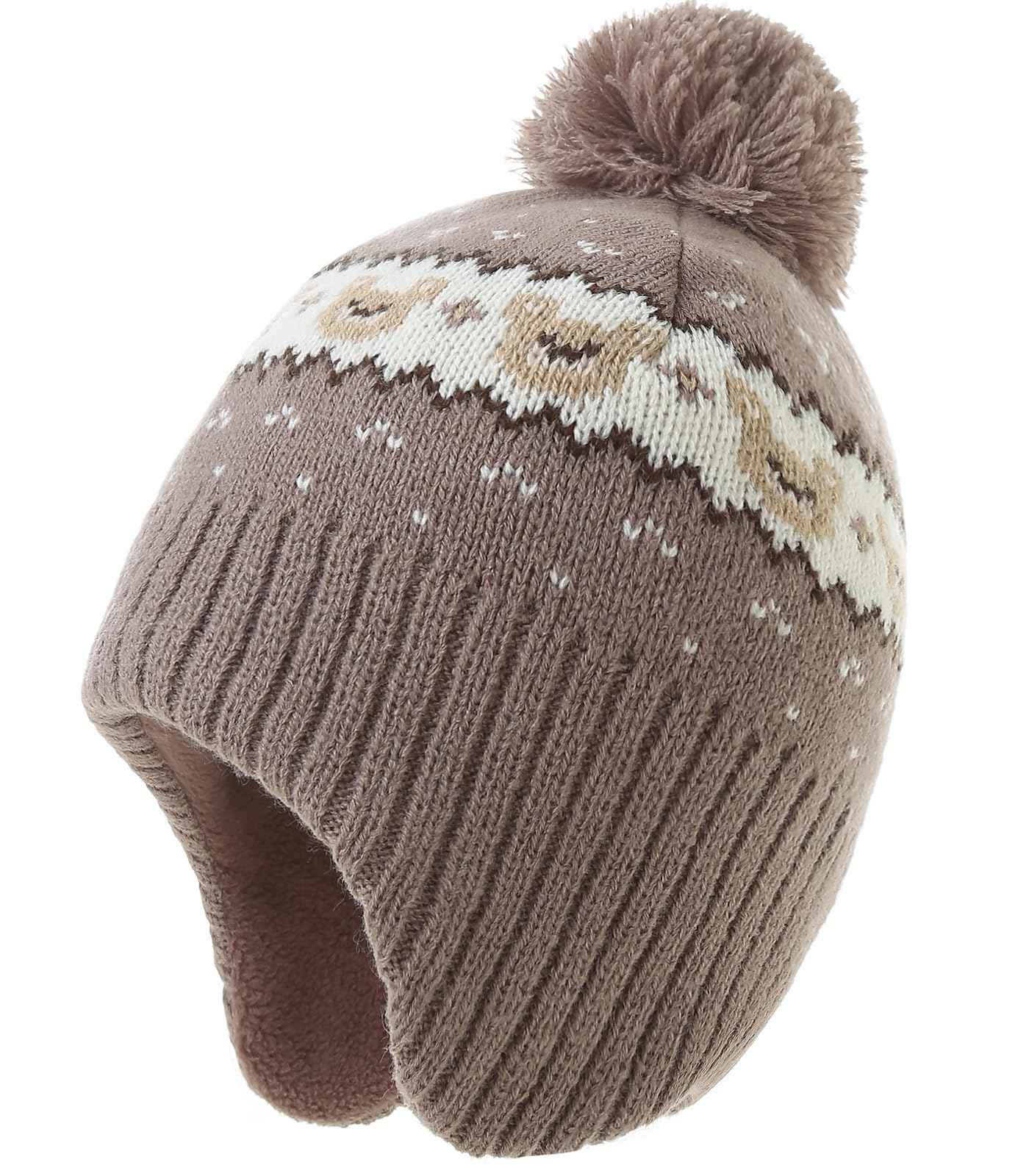 Winter Hat Girls Kids Beanie Earflap Pompom Baby Knitted Hat Girls