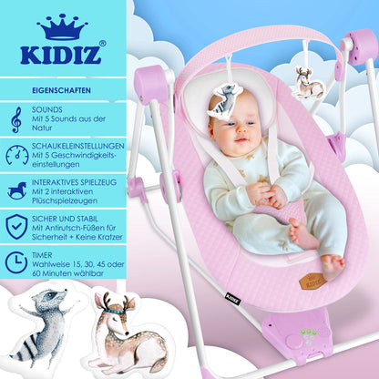 KIDIZ® Baby Rocker Baby Swing with 5 Speed Settings Foldable Baby Rocker Swing Baby High Chair with Play Arch Toys 5 Soothing Natural Sounds Newborn Anthracite