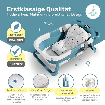 Faltbar Baby Badewanne Mit Rutschfestem Badewannensitz - Babywanne Xxl Mit Badethermometer - Von Der Geburt Bis 3 Jahre - Baby Bathtub - Babygeschenk - Geburtsgeschenke Für Mädchen & Jungen