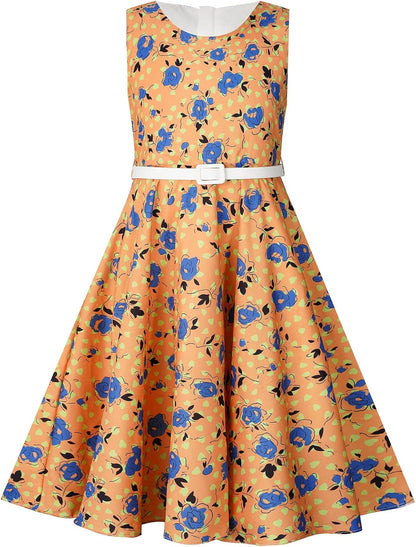 BONNY BILLY Mädchen Kleider Vintage Blumen Festlich Hochzeit Elegant Kinder Kleid mit Gürtel