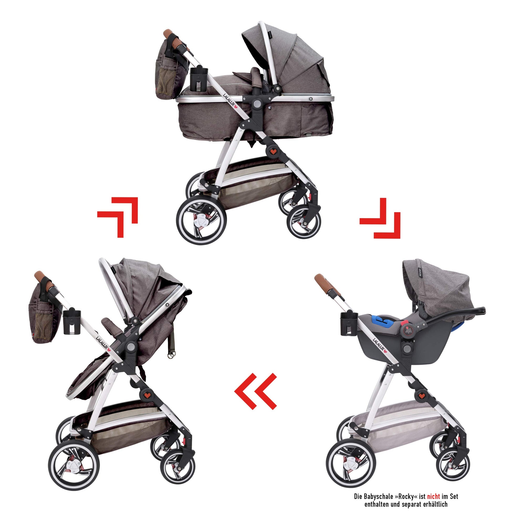 Lalalux Babyboomer leichter Kombikinderwagen Komplettset, Multifunktions-Kinderwagen, klappbar, sportlich, universell, doppelte Federung, inkl. Tasche, Regenschutz u.v.m. Für Kinder bis 36 Monate - Meloni2