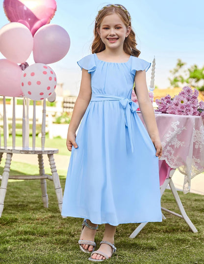 GRACE KARIN Mädchen Sommerkleid Elegantes Chiffon Prinzessinnen Langkleid Hochzeitsgast Abendkleid für Teenager-Mädchen 5-14 Jahre
