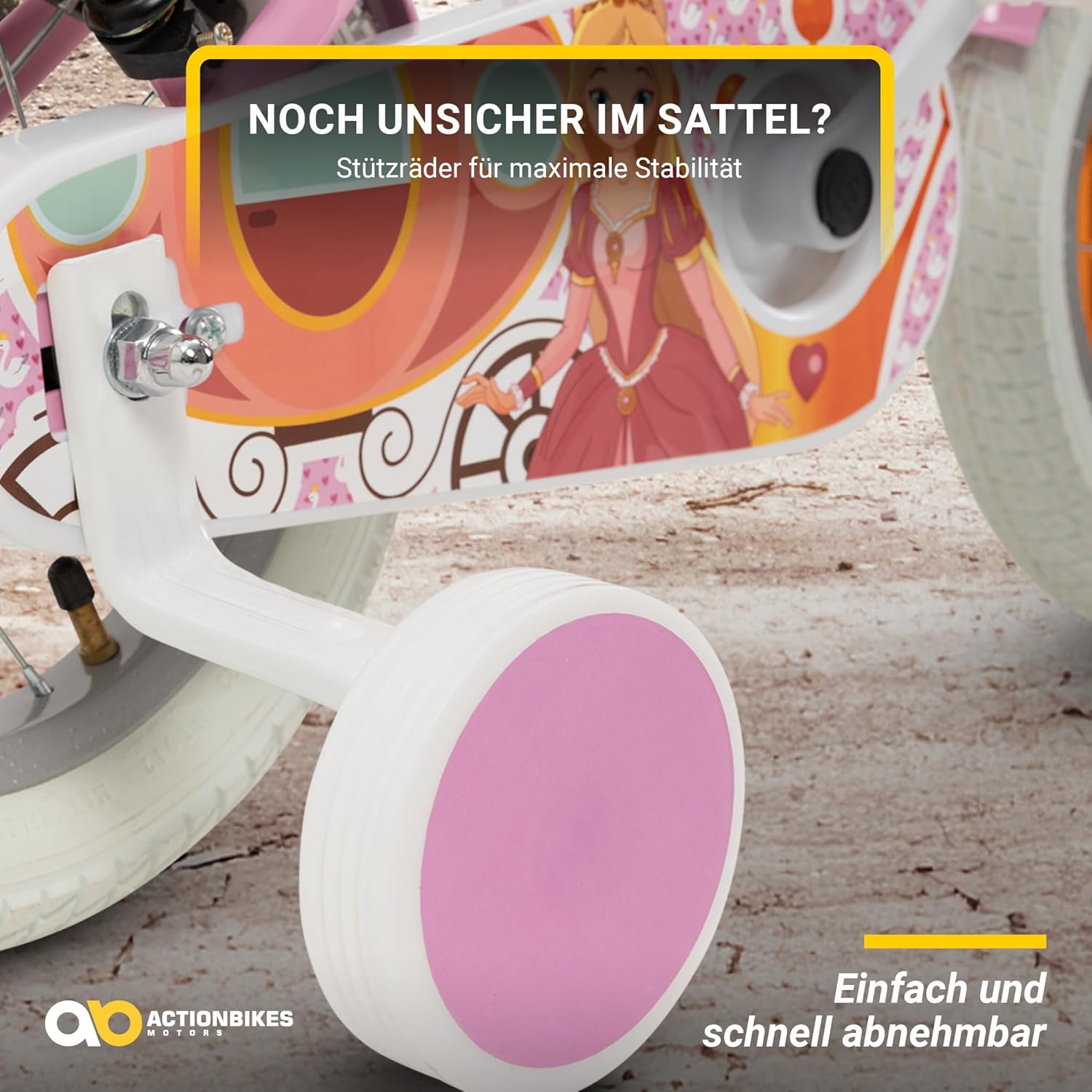 Actionbikes Kinderfahrrad Princess | 12 Zoll - V-Brake Bremsen - Fahrrad für Kinder von 2-5 Jahren - Schutzblech v./h. - Kinder Fahrrad für Mädchen & Jungen - Laufrad - Fahrräder - Bicycle - Kinderrad - Meloni2