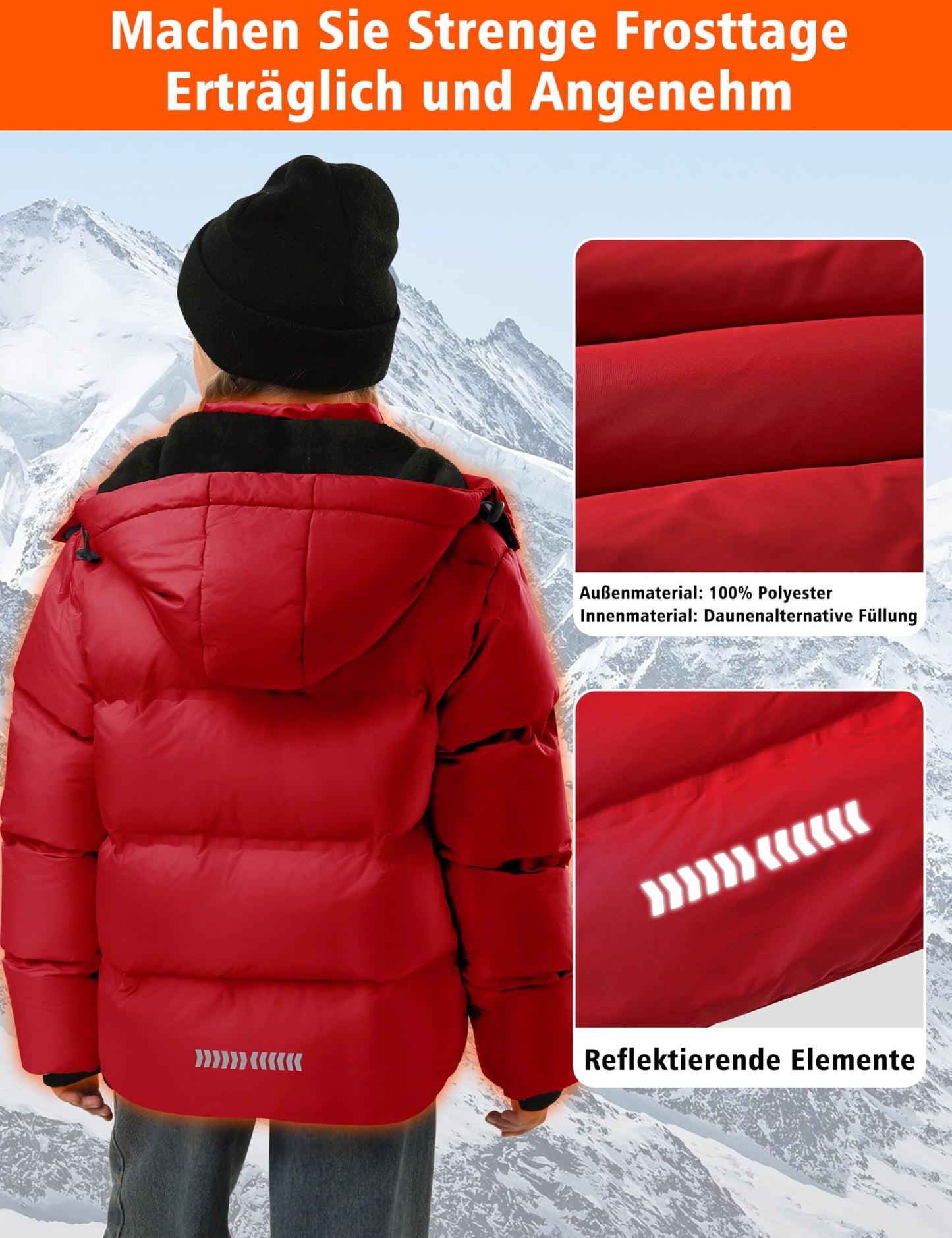 Winter Jacke Jungen Mädchen Kinder Jacke Warm Gefüttert Puffer Jacken Kinder Jacken Winter mit abnehmbarer Kapuze Wandern Jacke