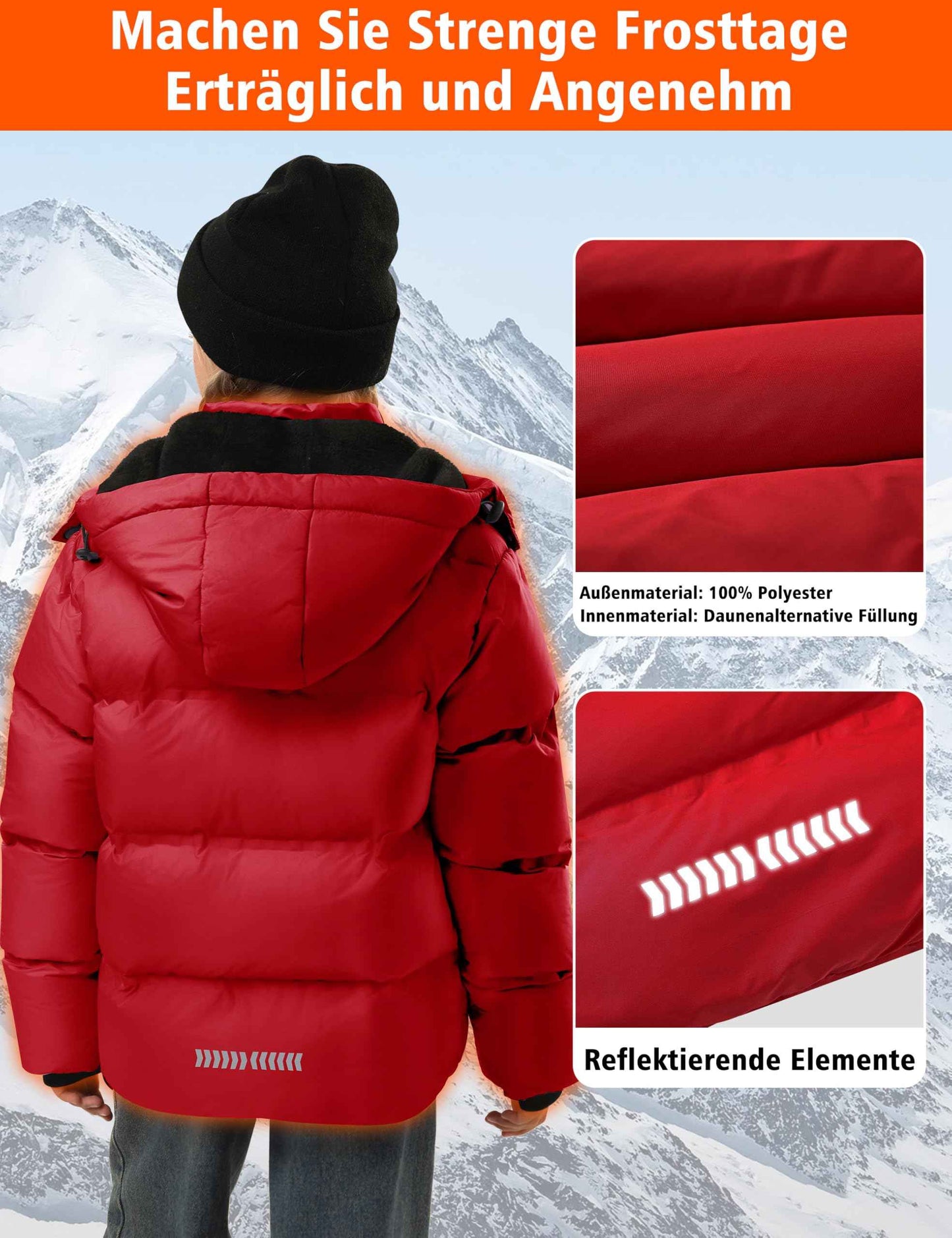 Winter Jacket Boys Girls Kids Jacket Warm Lined Puffer Jackets Children's Jackets Winter with Removable Hood Hiking Jacket