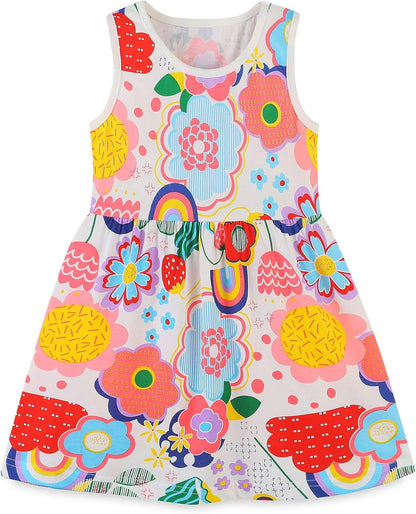 TEDD Mädchen Kleider Kurzarm Einhorn Blumen Sommerkleid Baumwolle Kleid Geburtstag Party Mädchenkleid Gr. 92-122