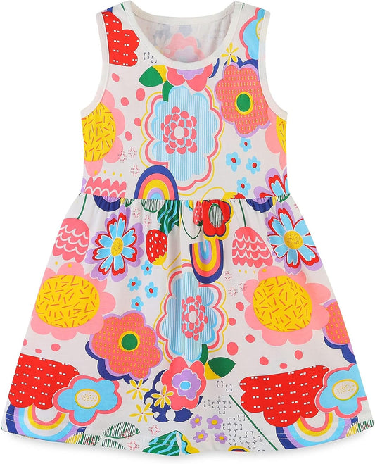 TEDD Mädchen Kleider Kurzarm Einhorn Blumen Sommerkleid Baumwolle Kleid Geburtstag Party Mädchenkleid Gr. 92-122