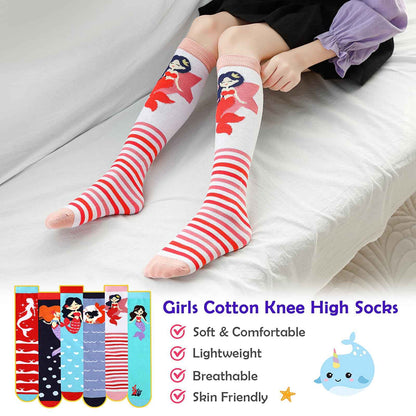 PHOGARY 6 Pairs of Knee Socks for Girls, Cute Socks Colourful Socks Children, Warm Knee Socks Children, Medium Calf Length, Long Knee Socks Girls from 3 to 12 Years, One Size