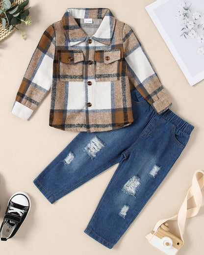 Baby Kleidung Jungen 12 Monate - 4 Jahre Winter Baby Kleidung Outfit Set Langarm Kariertes Top + Hosen Kleidung Sets für Kinder Jungen
