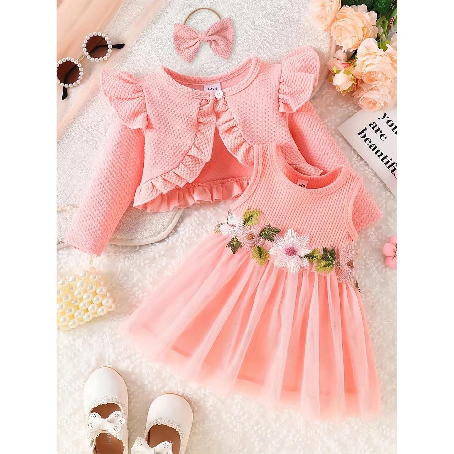 Toddler Baby Girl Dress and Cardigan Set Long Sleeve Cotton Princess Tutu Dresses with Outfits Coat