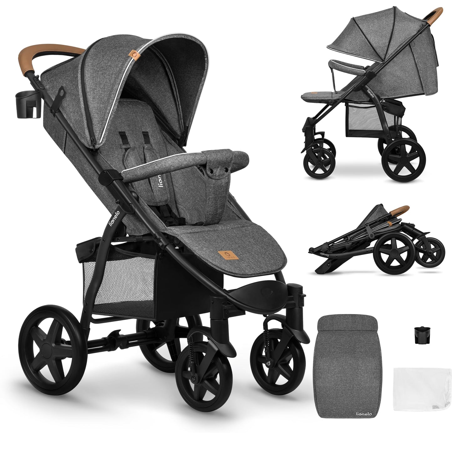 LIONELO Annet Plus Buggy up to 22 kg with Reclining Function, Small Folding Pushchair with Accessories, EVA Foam Wheels, Mosquito Net, Foot Cover Drink Holder, Basket Dreamin