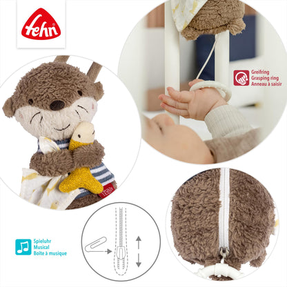 Fehn Mini-Spieluhr Otter – Kuscheltier & Einschlafhilfe: Aufzieh-Spieluhr mit sanfter Melodie Brahms Wiegenlied beruhigt in jeder Situation – für Babys und Kleinkinder ab 0+ Monaten