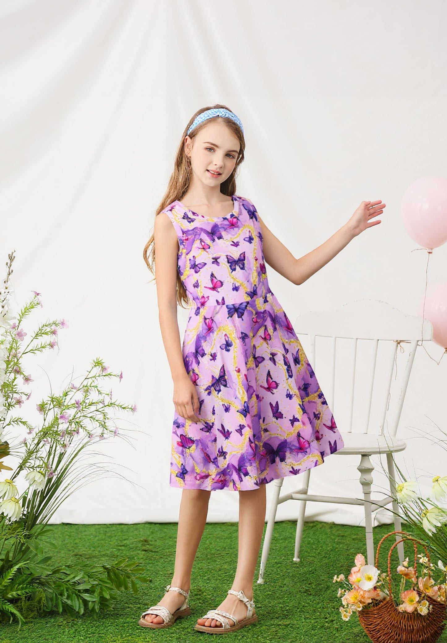 kids4ever Mädchen Kleid Ärmellos Sommerkleid Rundhals A-Linie Swing Kleid Meerjungfrau Galaxie Prinzessin Party Geburtstag 4-12 Jahre