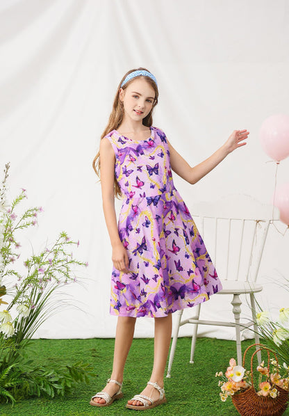 kids4ever Mädchen Kleid Ärmellos Sommerkleid Rundhals A-Linie Swing Kleid Meerjungfrau Galaxie Prinzessin Party Geburtstag 4-12 Jahre