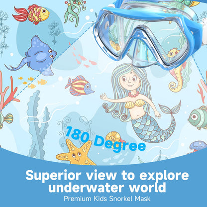 Findway Children's Diving Goggles, Swimming Goggles, Snorkel Mask for Boys Girls Teenagers, Diving Mask with Nose Cover, 180° Panorama, HD, Anti-Fog, Anti-Leak, Diving Goggles for Children 4-16 Years