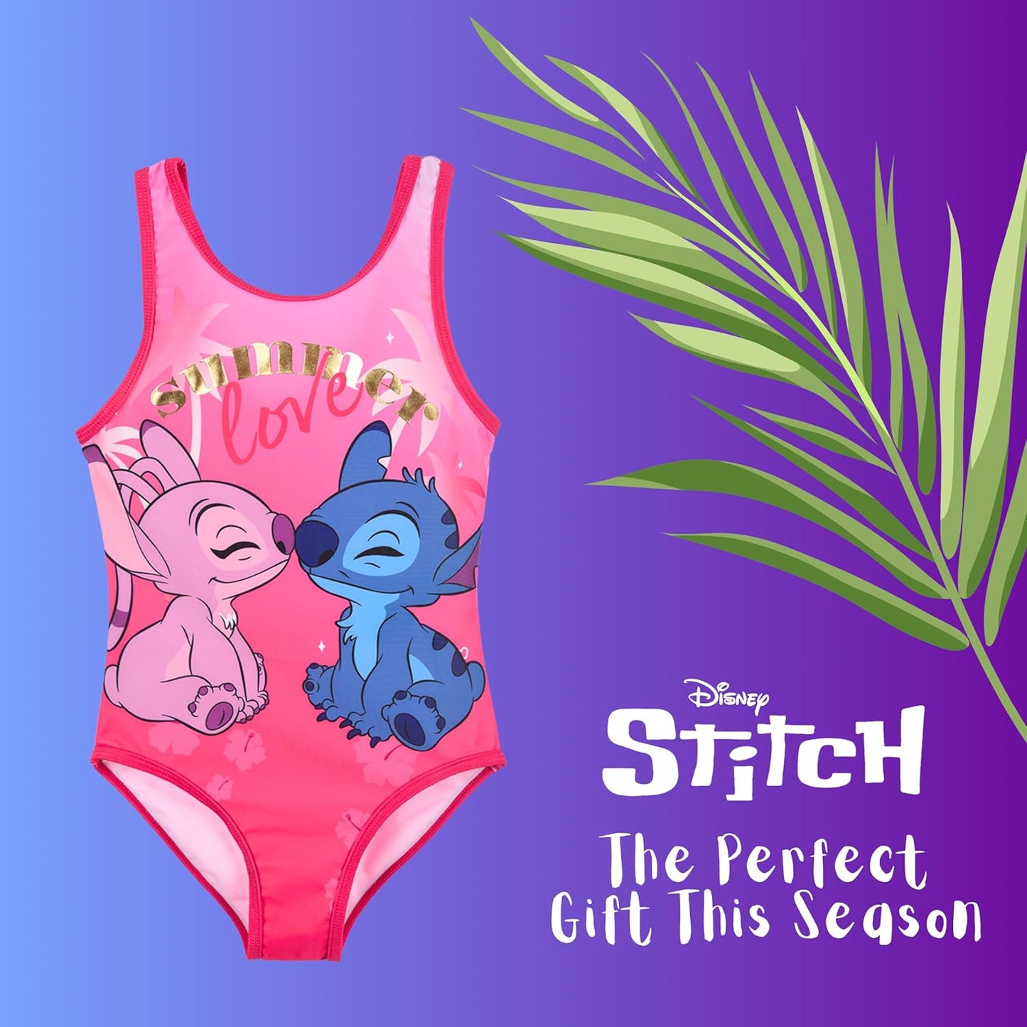 Disney Stitch Mädchen Badeanzug, Motiv Stitch und Engel Einteiliger Badeanzug, Kinder Schwimmbadeanzug, Größen 6 bis 12 Jahre