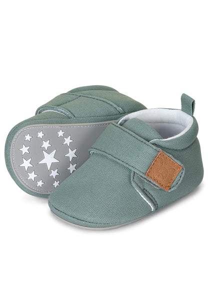 Sterntaler Krabbelschuhe uni - Baby Schuhe aus Canvas mit Klettverschluss - Baby und Kleinkind Hausschuh - aufgenähte Sternen Sohle rutschfest - Unisex Sneaker mit Jersey Futter - steingrün