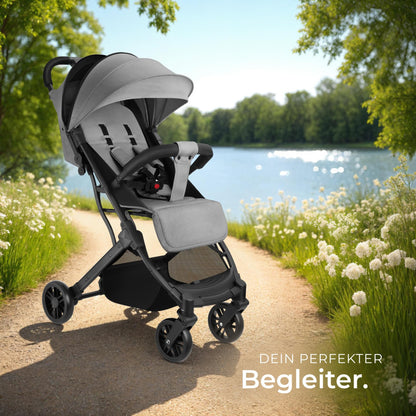 tectake® Buggy Kinderwagen von 0 bis 3 Jahre, Wagen für Baby Erstausstattung Neugeborene und Kinderbuggy, einhändig faltbarer Reisebuggy, Reisekinderwagen, Baby Wagen mit Verdeck - grau/beige - Meloni2
