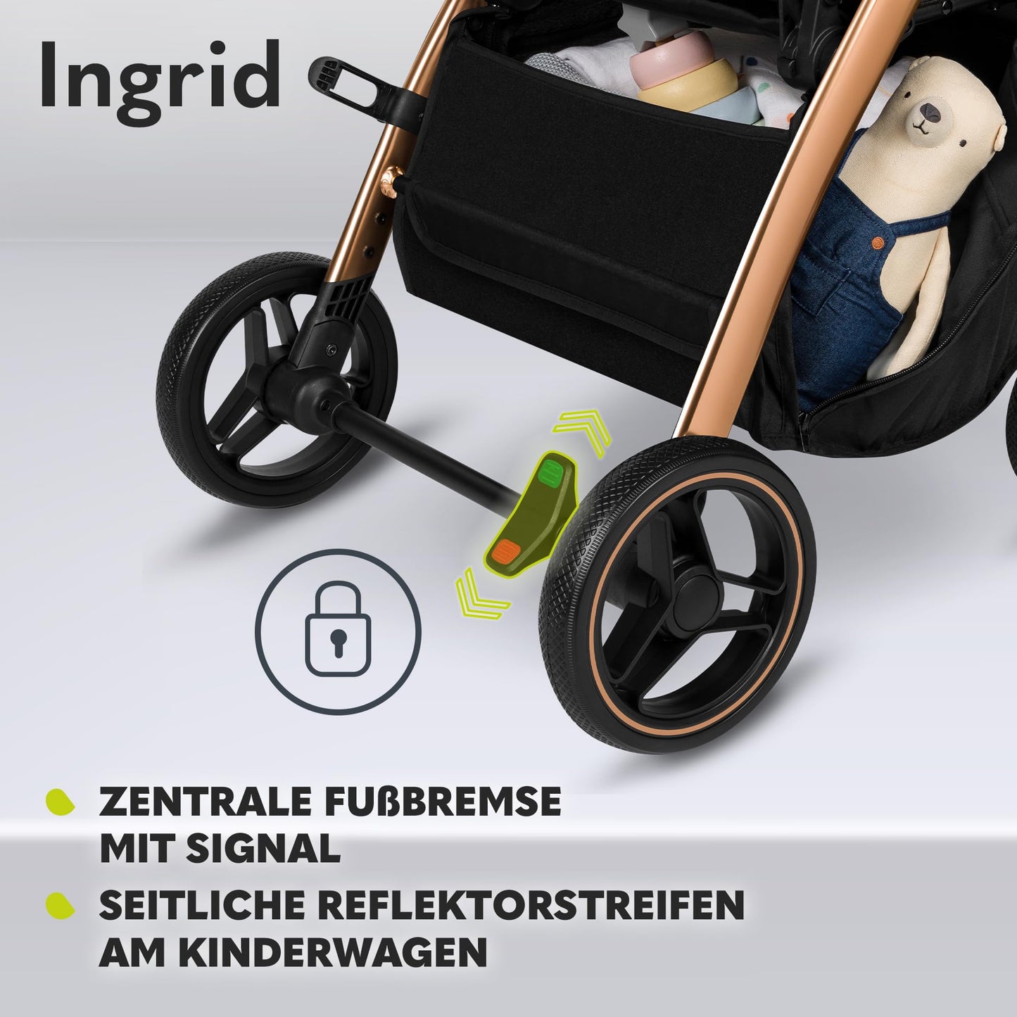 LIONELO INGRID Kinderwagen bis 22 kg von 6 Monaten bis 4 Jahren Große 360° schwenkbare Räder Volle Federung Einhändig zusammenklappbar Verstellbare Rückenlehne und Fußstütze Großes XXL-Verdeck