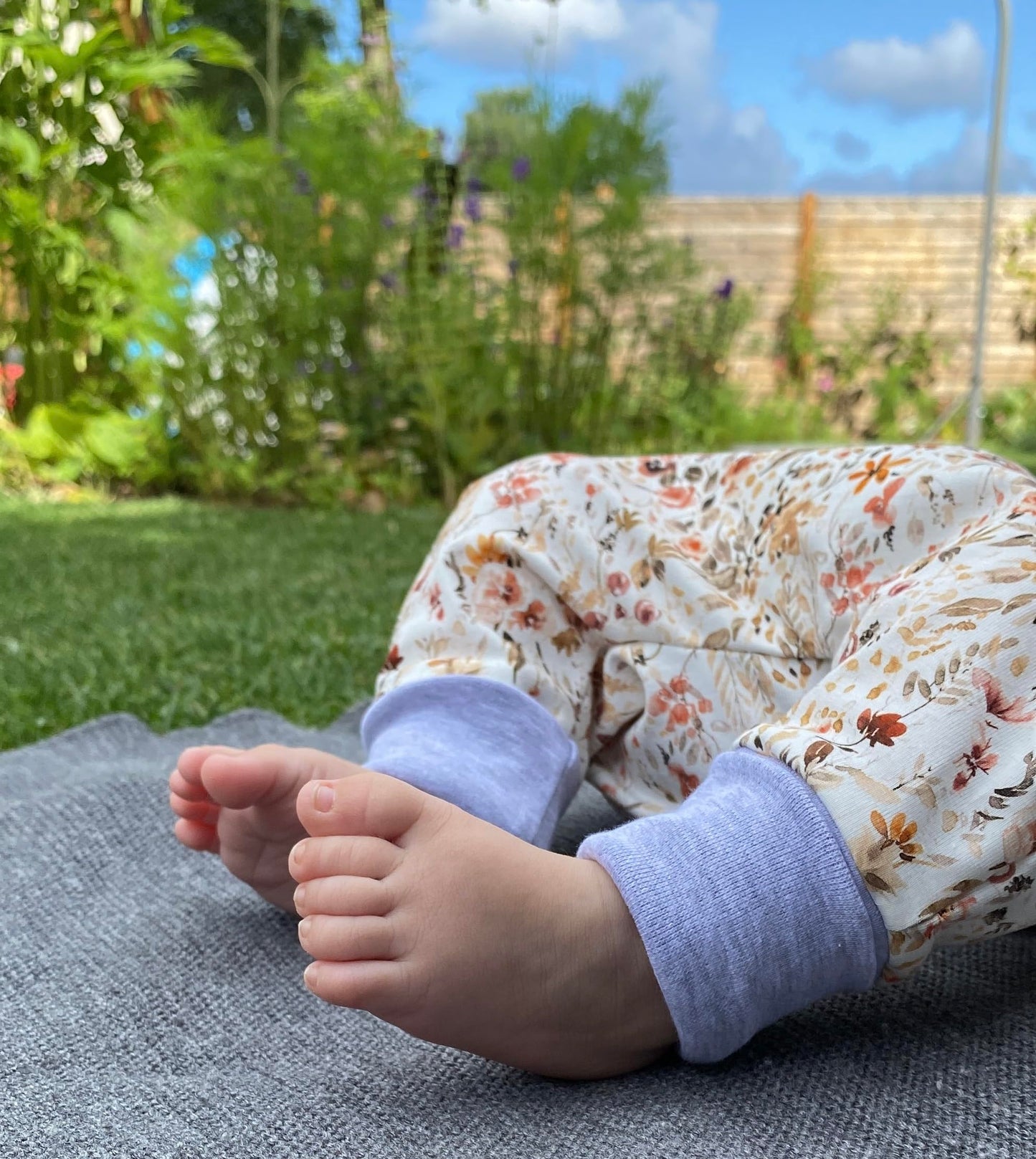 Baby Baggy Trousers, Girls' Handmade Cotton Jersey Grow Trousers, Sizes 50-74, 68-86, 92-104 (Wild Flowers, 50-74)