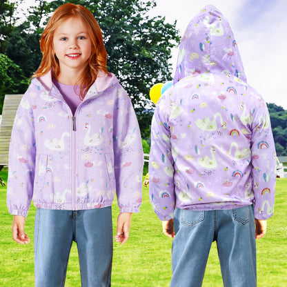 JinBei Jacken Mädchen Jacke Baby Kinder Kapuzen Sweatjacke Kapuzenjacke Cartoon Aufdruck Winddicht Mantel Windjacke Übergangsjack Frühling Herbst Outwear Softshelljacke Regenjacken 1-7 Jahre