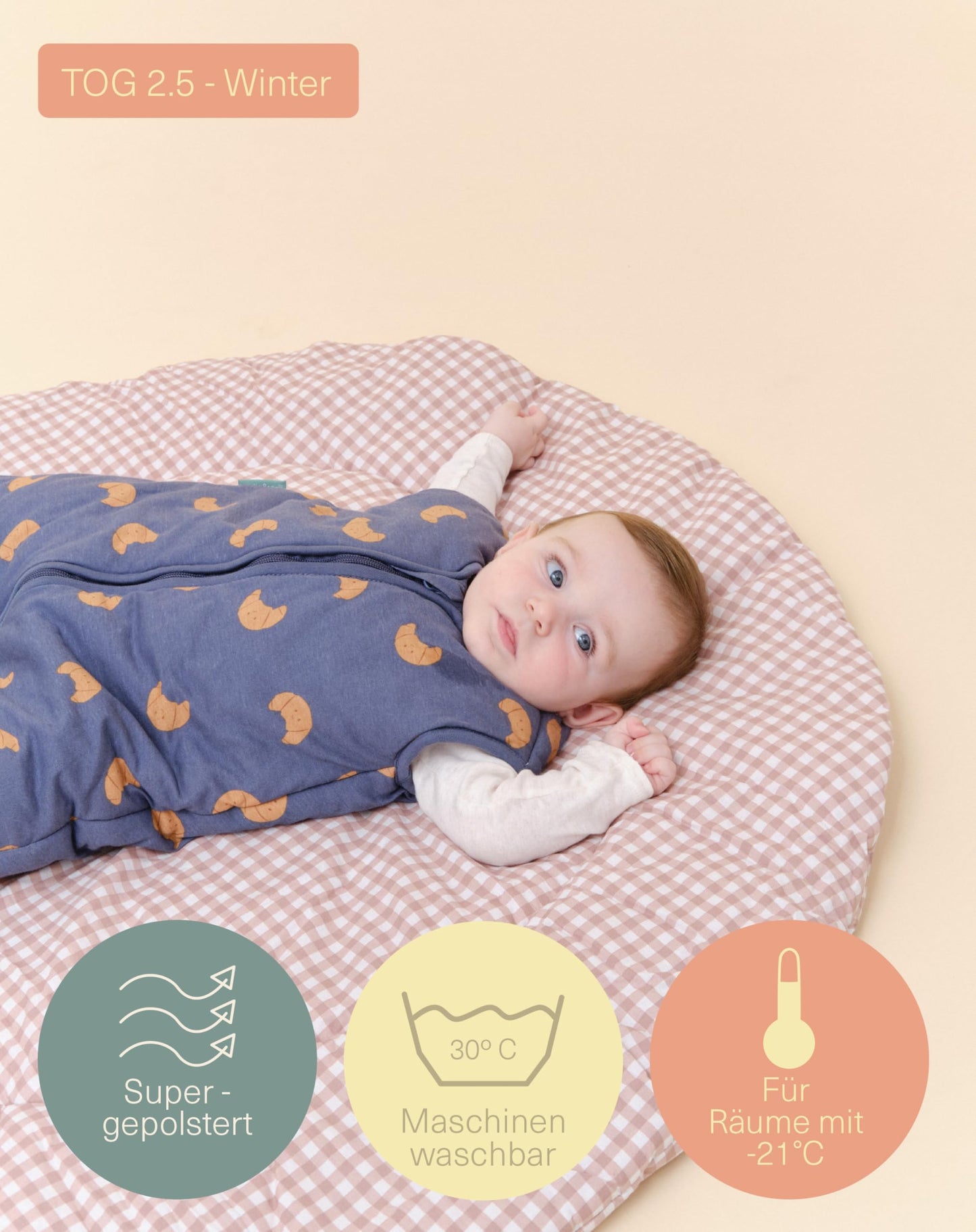 molis&co - Baby Sleeping Bag 2.5 TOG - All-Year Sleeping Bag - Baby Sleeping Bag Newborn - 100% Cotton (Oeko-Tex 100), Sleeveless Winter Sleeping Bag Padded - Premium Quality - Colima (70 cm)