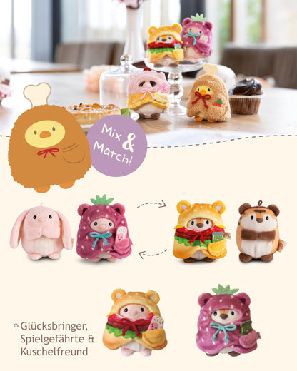 NICI Kuscheltier Küken Tschieps 8cm mit Chilisoße & Hähnchenkeulekostüm in Geschenkbox - gelb - Stofftier aus weichem Plüsch, Plüschtier zum Kuscheln und Spielen, für Kinder & Erwachsene - 61653